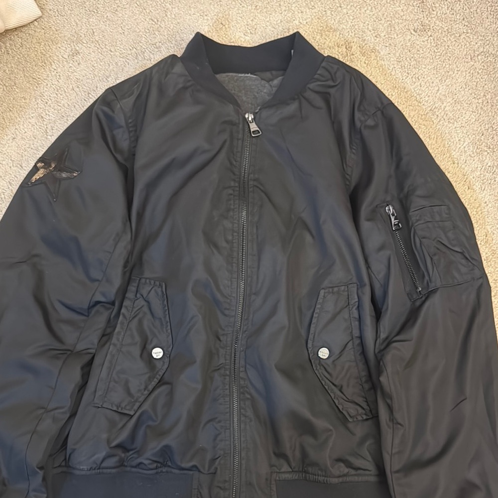 Madden Girl Black Bomber Jacket with Ribbed Trim & Detachable Hood size L